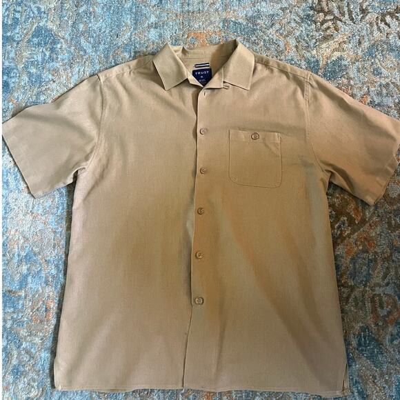 Trust Men's Linen Blend Short Sleeve Shirt XL w/Cuban Collar - Picture 1 of 3